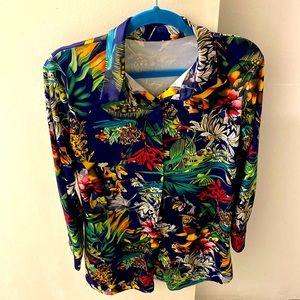 Floral print long sleeve button down dress shirt
